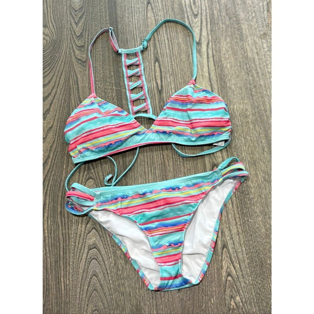 Nautica Womens Bikini Swimsuit 2 Piece Strappy Striped Multicolor Size 10